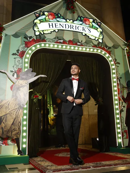 At a magical event with Hendrick's Gin. Their unique, whimsical branding is a perfect match for my style of mysterious and enchanting entertainment.