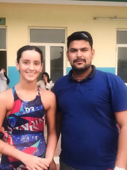 Here I am with national medalist Kritika Mann. Her victory against internationally trained swimmers was a massive confidence boost and a clear message that with the right training, anything is possible.