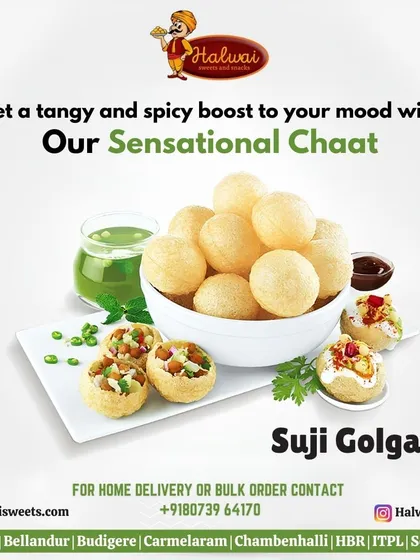 Get a tangy and spicy boost to your mood with our sensational Suji Golgappe. These crispy spheres filled with flavorful water and stuffing are a delightful explosion in your mouth.