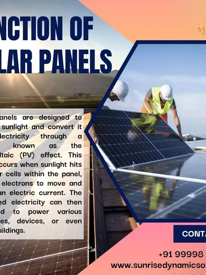 This graphic explains the function of solar panels through the photovoltaic effect. When sunlight hits the panel, it creates an electric current that can be used to power your home or business.