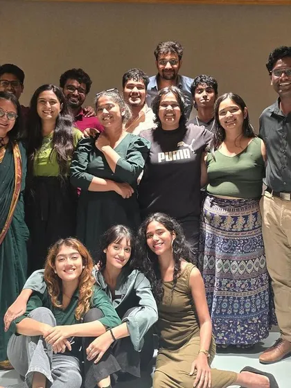 The cast and crew of 'The Vagina Monologues' posing for a group photo after a houseful show.