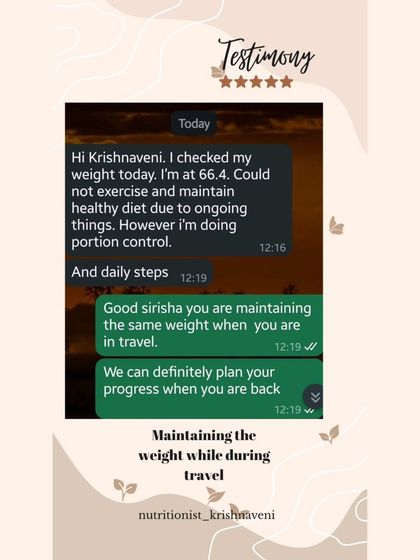 This is what consistency looks like, even while traveling. My client Sirisha maintained her weight by focusing on portion control and daily steps, proving that a healthy lifestyle is adaptable and doesn't require perfection.