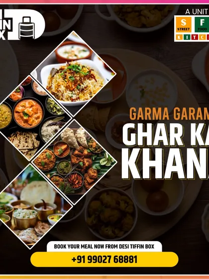 Need variety for your group? This collage showcases the wide range of 'Garma Garam Ghar ka Khana' we offer, from different curries and biryanis to breads and sides, ensuring there's something for everyone.