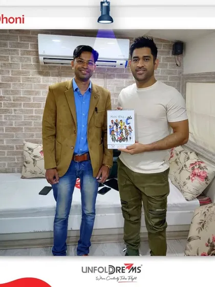 A memorable moment with cricket legend MS Dhoni, gifting him a calendar.