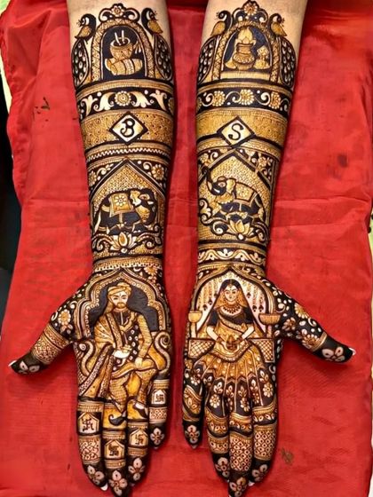 This personalized design features stunning portraits of the couple in traditional wedding attire. I also included their initials 'S' and 'B' in a creative way.