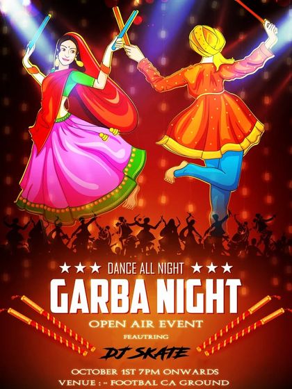 Flyer for an open-air "Garba Night" event, showcasing my versatility in playing for traditional cultural events.