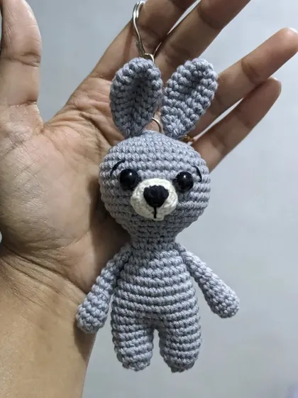 A cute and tiny bunny keychain, perfect for adding a touch of handmade charm to your keys or bag.