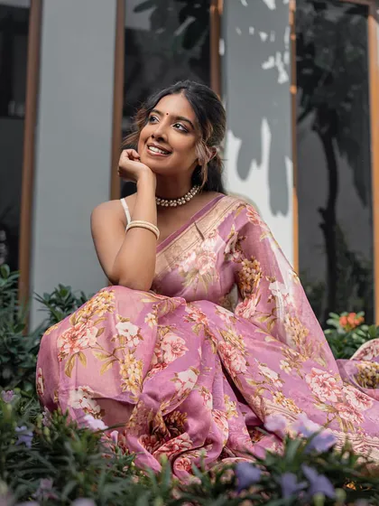 A professional shot of Aarya's skin-like makeup. The natural finish looks beautiful and effortless.