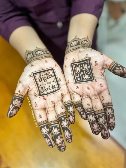 A view of the palm designs for the "Sister of the Bride" henna.