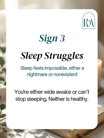 Your sleep pattern is a powerful barometer of your mental state. Whether you are struggling with insomnia or find yourself sleeping excessively, both extremes can be symptoms of underlying stress or anxiety that we can address together.