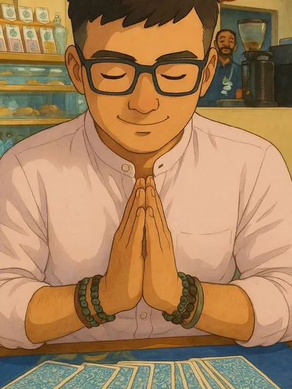 I love this Ghibli-style artwork inspired by a photo of me during a tarot session. It captures the gentle, reflective nature of a reading while also showing my playful side. The journey to self-discovery can be both profound and lighthearted.