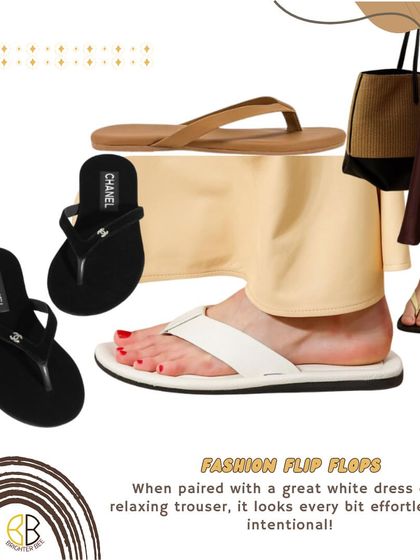 Fashion flip-flops are trending. When paired with a great white dress or relaxed trousers, they look effortless yet intentional, making them a chic choice for warm weather.