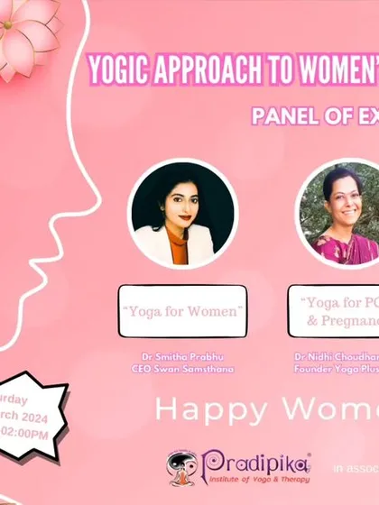 The poster from our 2024 Women's Day event, where we discussed topics like yoga for women's empowerment and how food can be used as medicine.