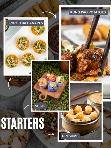 My Oriental starters are a flavour explosion, with spicy Thai canapés, Kung Pao potatoes, colourful sushi, and steamed dimsums.