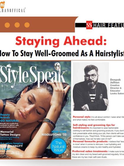 My feature in StyleSpeak magazine, where I discussed the importance of self-grooming for hairstylists and shared some of my personal style preferences and self-care routines.