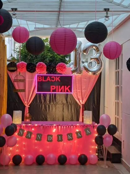 A Blackpink K-pop themed 13th birthday party with a custom 'Black Pink' neon sign.