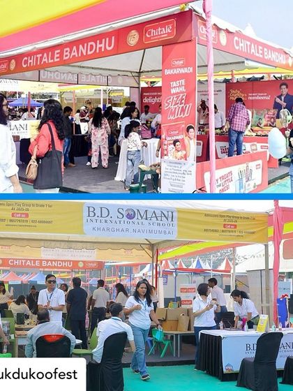 This collage from the Kukdukoo Fest in Mumbai shows the variety of stalls and activities my infrastructure supports. I provide the basic framework of pagoda tents and tables that brands can then customize.