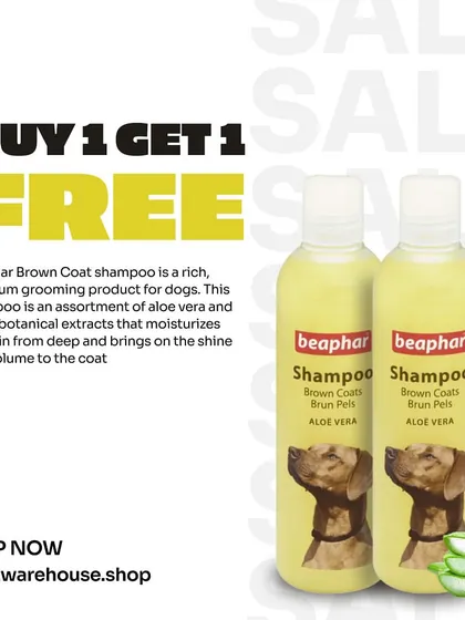 Keep your dog's coat looking its best with our special offer. When you buy one Beaphar Brown Coat shampoo, you get a second one absolutely free. It's a great deal on a premium grooming product.