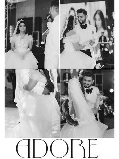 A collage capturing the magical moments of a church wedding, from the first dance to the loving glances. Her makeup stayed perfect through it all.