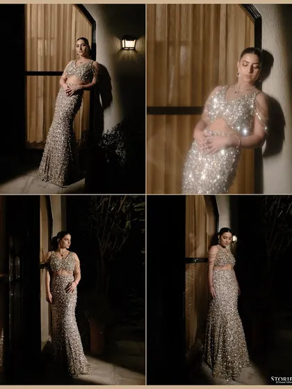 A collage of the bride in her engagement gown, showcasing different poses and angles that capture her elegance and the dress's stunning detail.