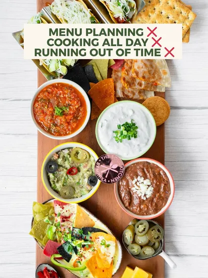 Forget spending all day in the kitchen. This is your solution to effortless hosting: a vibrant, flavour-packed Mexican platter with assorted dips, tacos, and nachos that arrives ready to wow your guests.
