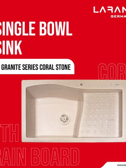 While stainless steel is a global standard, I offer special materials to make your cooking area unique. This is my Quartz Granite Series sink in Coral Stone.