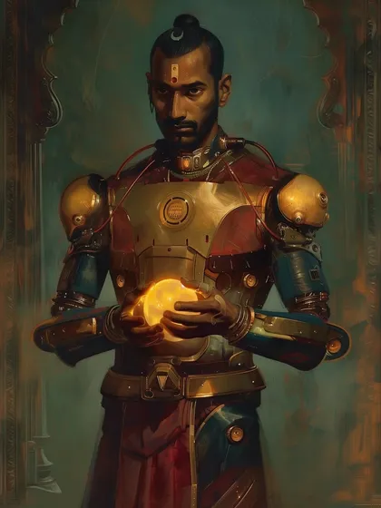 A male Yuntryodhā in ornate armor, holding a glowing orb of energy. My goal with this series is to create a visual style that feels both ancient and highly advanced.