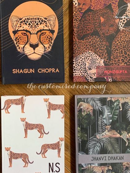 Capture thoughts and dreams, one page at a time. We offer a variety of personalized hardcover notebooks, like this fierce collection inspired by the cat family, each customized with a name or initials.
