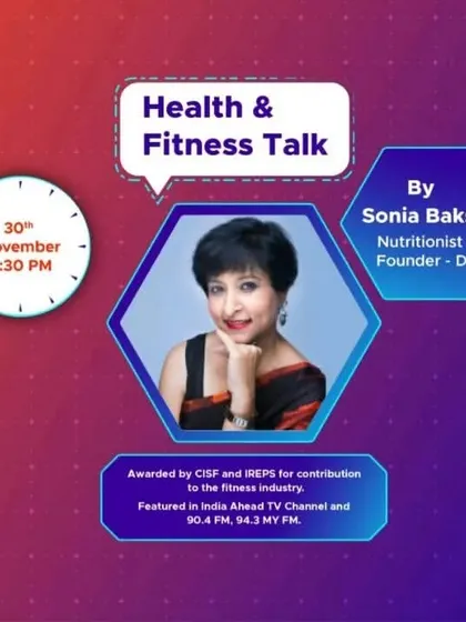The event poster for my virtual Health and Fitness Talk for the employees of DaveAI, an AI-based company.