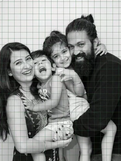 This is the beginning stage of a family portrait for actor Yash and his family, using a grid method. This technique helps me ensure all proportions and details are perfectly accurate in the final drawing.