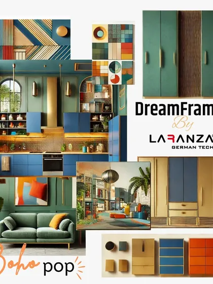 My DreamFrames mood boards bring a vision to life. This "Boho Pop" theme showcases a vibrant mix of colors, patterns, and eclectic charm.