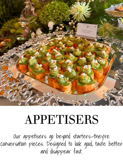 My appetizers go beyond starters. They are designed to be conversation pieces, like these beautiful avocado mousse canapés, which are crafted to look good, taste even better, and disappear fast.