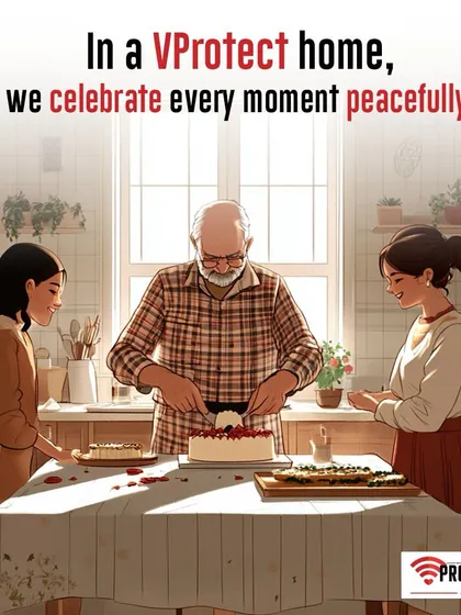 In a VProtect home, you can celebrate every moment peacefully. This image captures the joy and freedom that comes from knowing your family is safe and secure, allowing you to cherish the little things that matter.