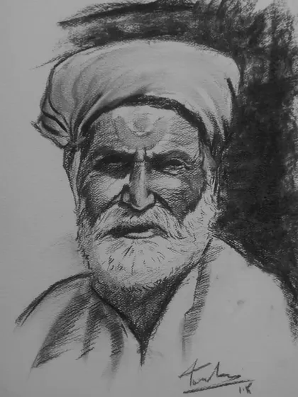 A quick portrait study of an old man using willow charcoal. This medium allows for deep shadows and expressive lines, perfect for capturing the character and wisdom in his face.