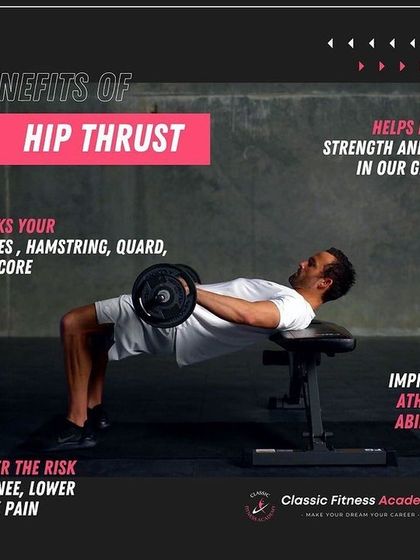 An infographic explaining the benefits of the hip thrust exercise, from building glute strength to improving athletic abilities.