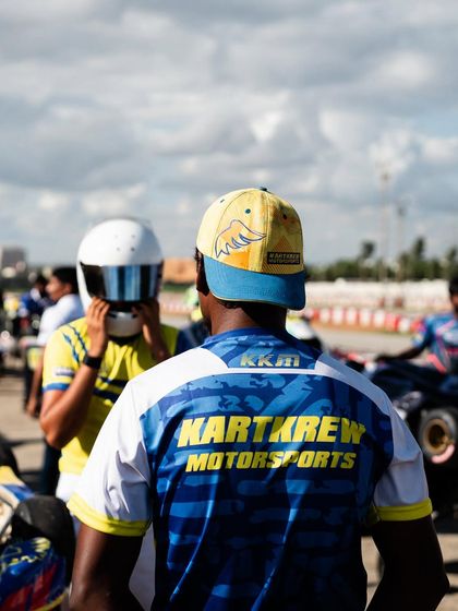 A shot from behind showing our team branding during a race weekend.