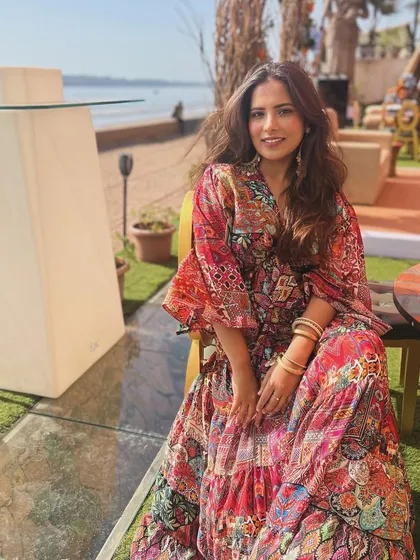 Days like these are the best. Enjoying a sundowner in a comfortable and colorful boho-print maxi dress.