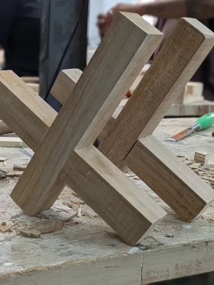 The beautiful result of precise work. This interlocking structure is made entirely with half-lap joints, showcasing how you can create complex forms with this fundamental technique.