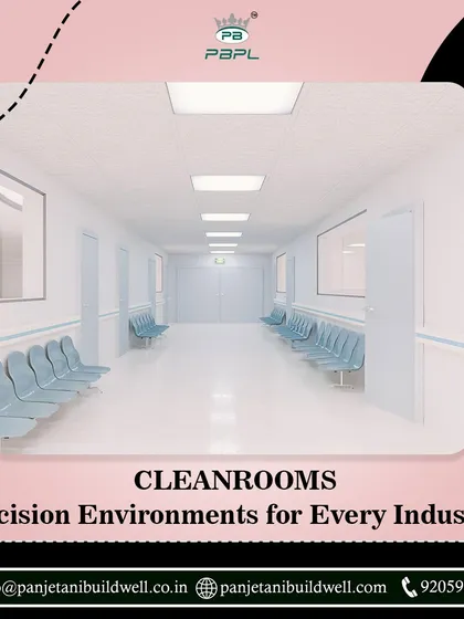A cleanroom hallway with seating, suitable for a hospital or industrial facility. We provide precision environments for every industry, ensuring our cleanrooms meet the highest standards of cleanliness and efficiency.