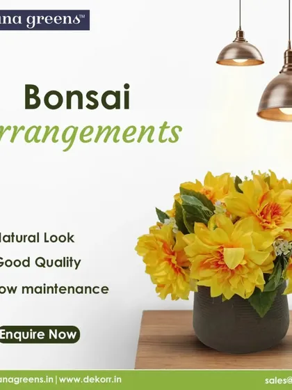 This bright yellow floral bonsai arrangement adds a cheerful and peaceful vibe to your interior space. It's a high-quality, low-maintenance piece of decor.