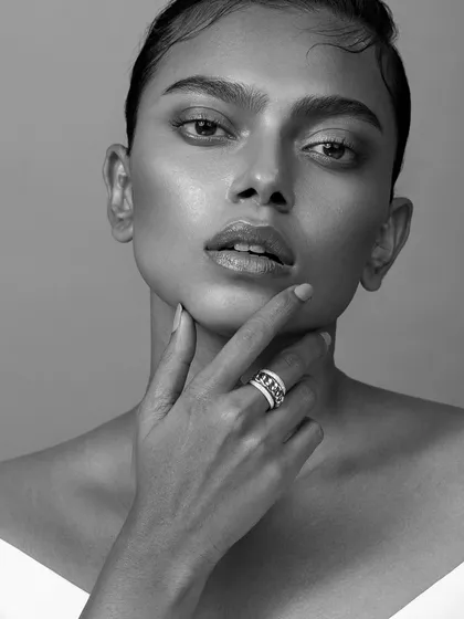 For me, black and white photography is about revealing texture and emotion. This close-up of a diamond ring focuses on the interplay of clean light, soft skin, and intricate detail, creating a timeless and sculptural image.