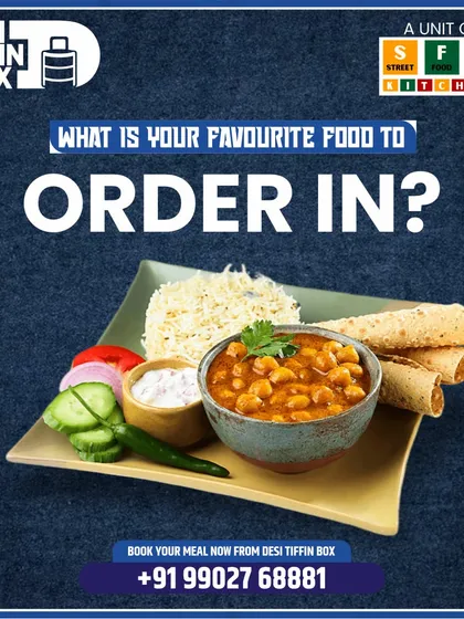 What is your favourite food to order in? For many, it's a comforting bowl of Chole Masala, served here with rice, rolled papad, and a side of fresh salad and raita.