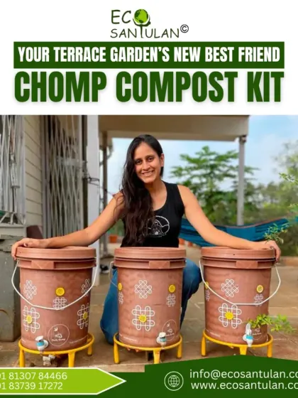 This is the Chomp Compost Kit, your terrace garden's new best friend. I wanted to show how easy and accessible home composting can be. These kits are designed for urban homes, making it simple to start turning your kitchen scraps into valuable compost.