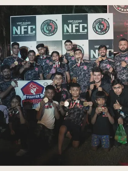 The entire team, seniors and juniors, celebrating a massive success at the Navsari Fighting Championship. We stand together, we fight together.