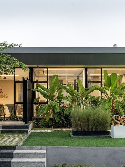 Another exterior view of the Soul Spring center, showing how the building sits lightly on the land.