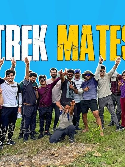 A "Trek Mates" graphic with a group cheering on a hilltop. This is the spirit of our community.