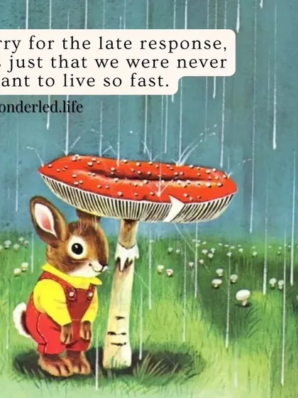 A cute but profound illustration. We were never meant to live so fast. It's okay to respond slowly, to move at a human pace.