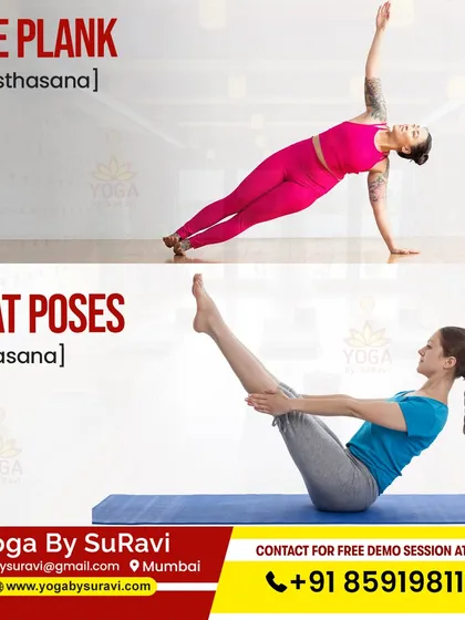 We offer poses for weight loss like the Side Plank (Vasisthasana) and Boat Pose (Navasana) to build core strength and burn calories.