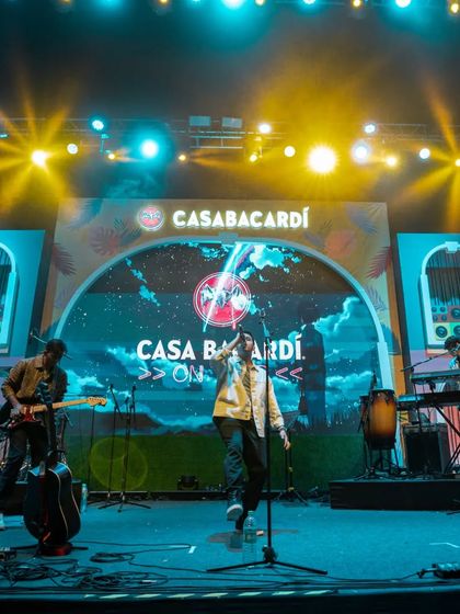 The full band on stage for the Casa Bacardi on Tour show in Jaipur. The lighting and stage design were incredible, and we delivered a performance to match.