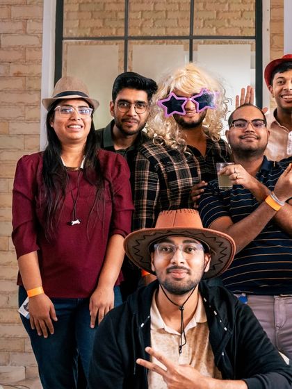 Fun moments from a party, complete with props and laughter. I believe even corporate events should have a sense of playfulness, and my space encourages it.